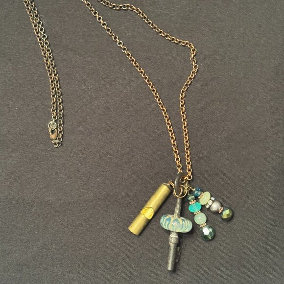 Vintage Chain Fashion Necklace with multiple charms beads - Picture 2 of 4